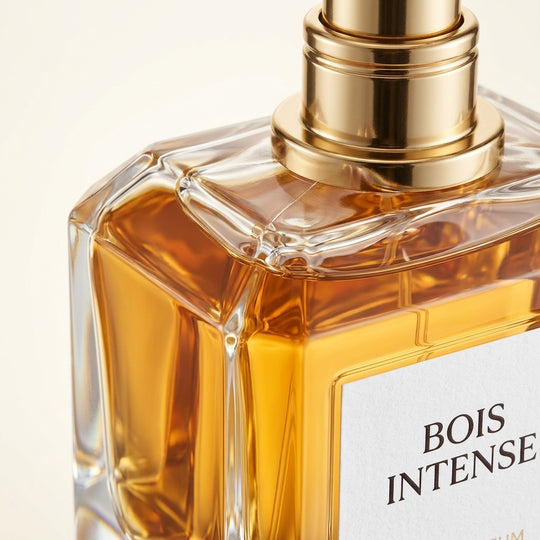 Bois Intense - détail flacon cristal (vue 3/4, épaule et col)
