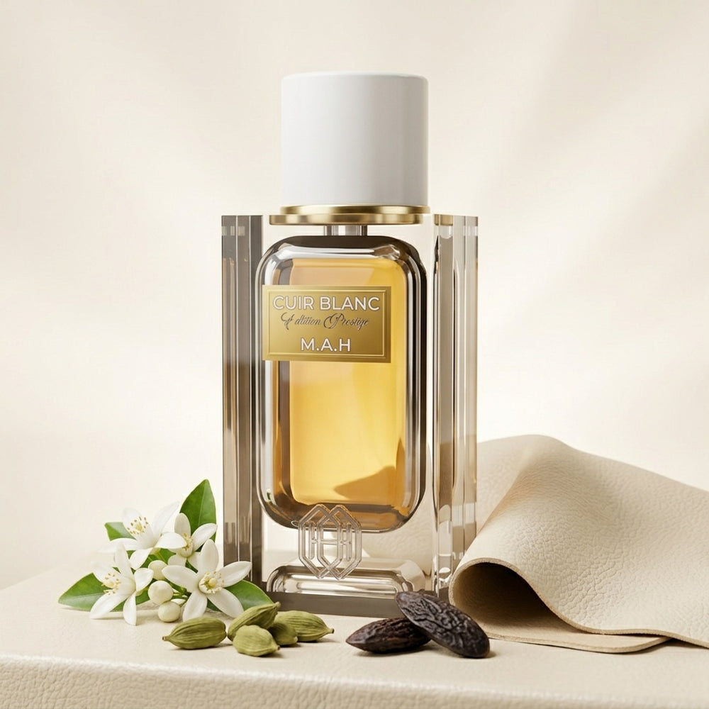 Cuir Blanc - composition (fleur d'oranger, cardamome, fève tonka, cuir)